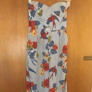 Blue and white printed jumpsuit